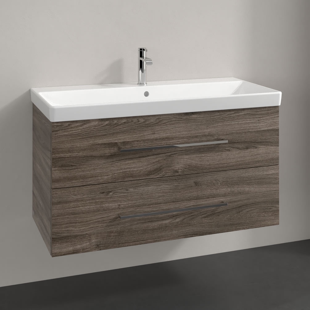 Lifestyle image of Villeroy & Boch Avento Stone Oak 1000mm Wall-Hung Basin Vanity Unit